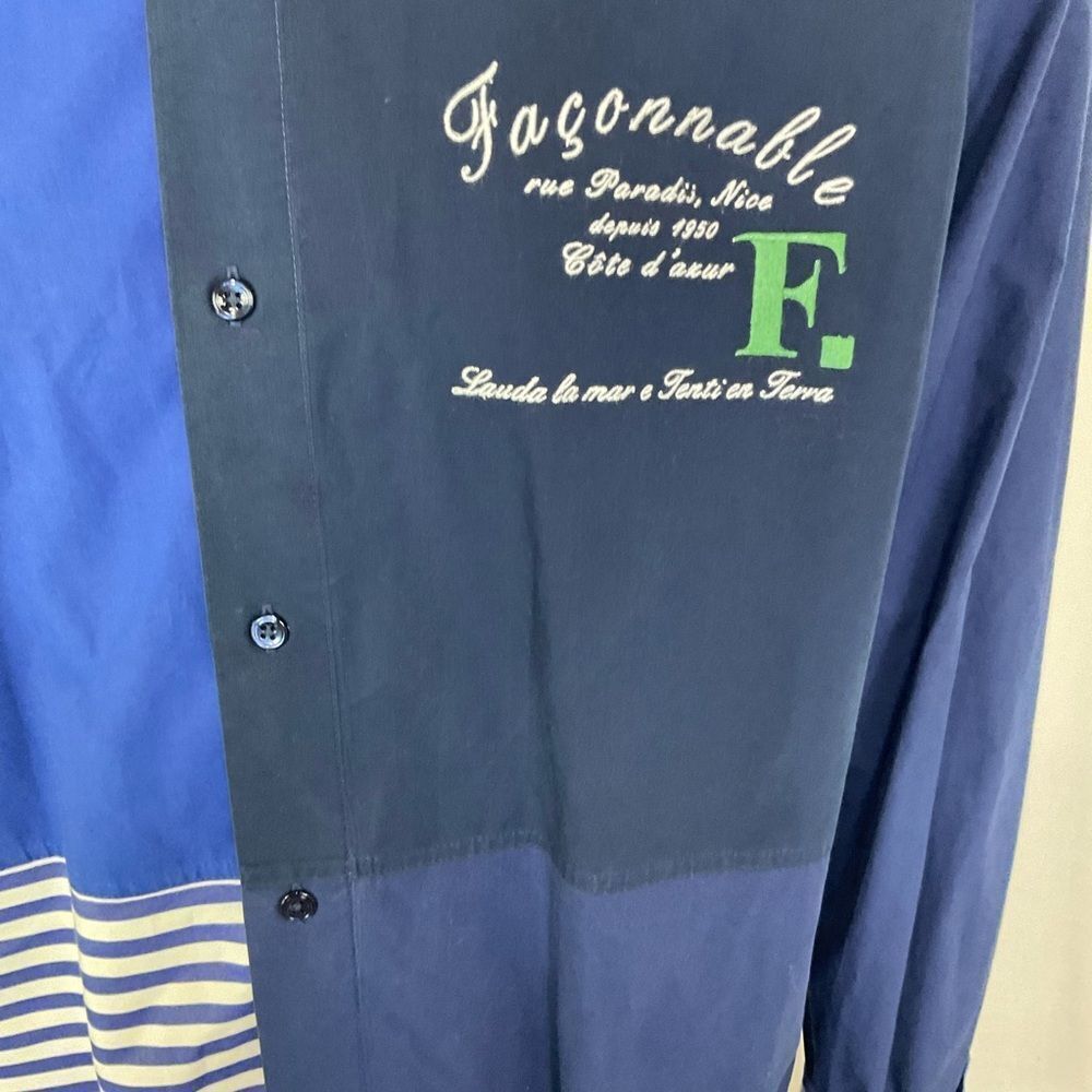 Faonnable Long Sleeved Blue Patchwork Contrast Fo… - image 5